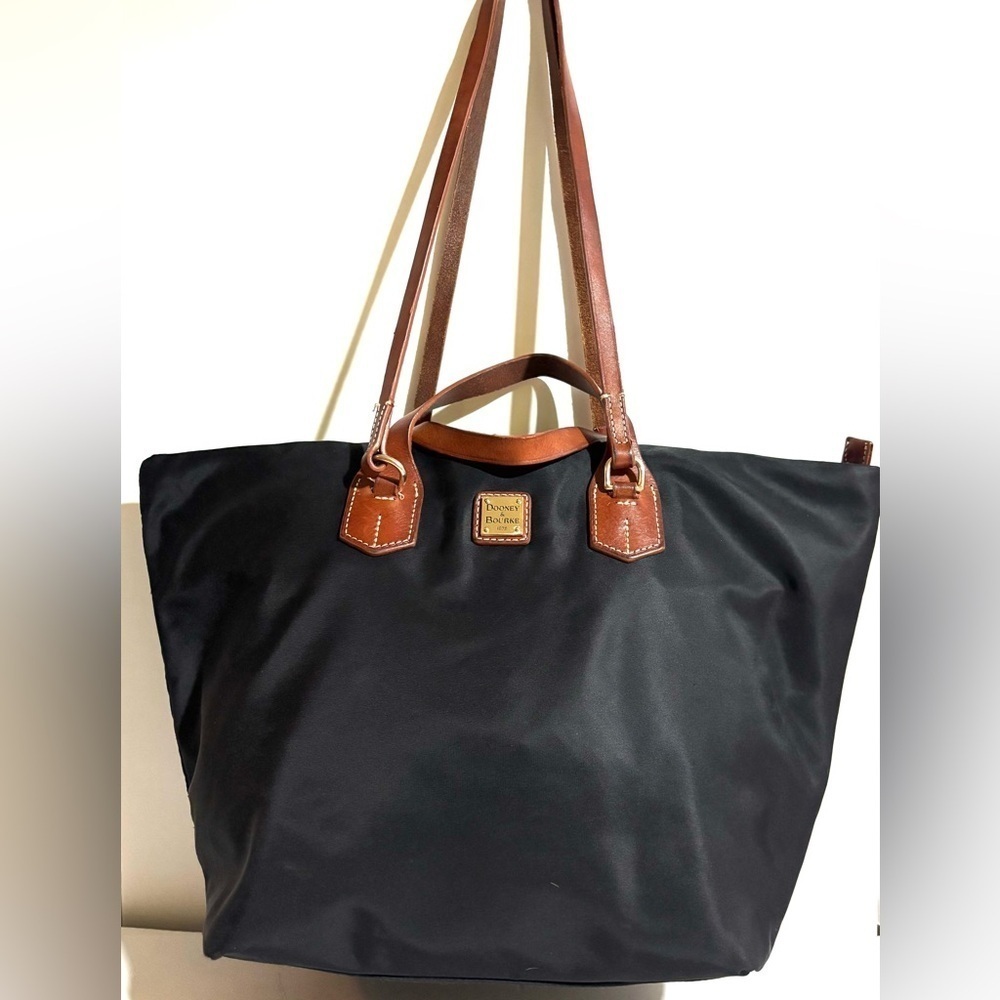 Dooney & Bourke Black and Brown Leather Trim Tote